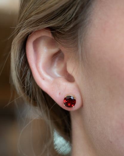 3.76 Round Garnet Stud Earrings 14k Yellow Gold