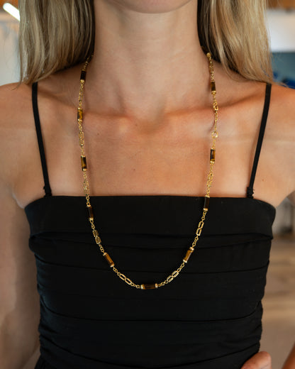 Vintage Mid-Century Tiger's Eye Necklace & Bracelet 14k
