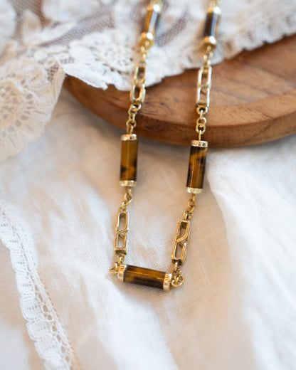 Vintage Mid-Century Tiger's Eye Necklace & Bracelet 14k