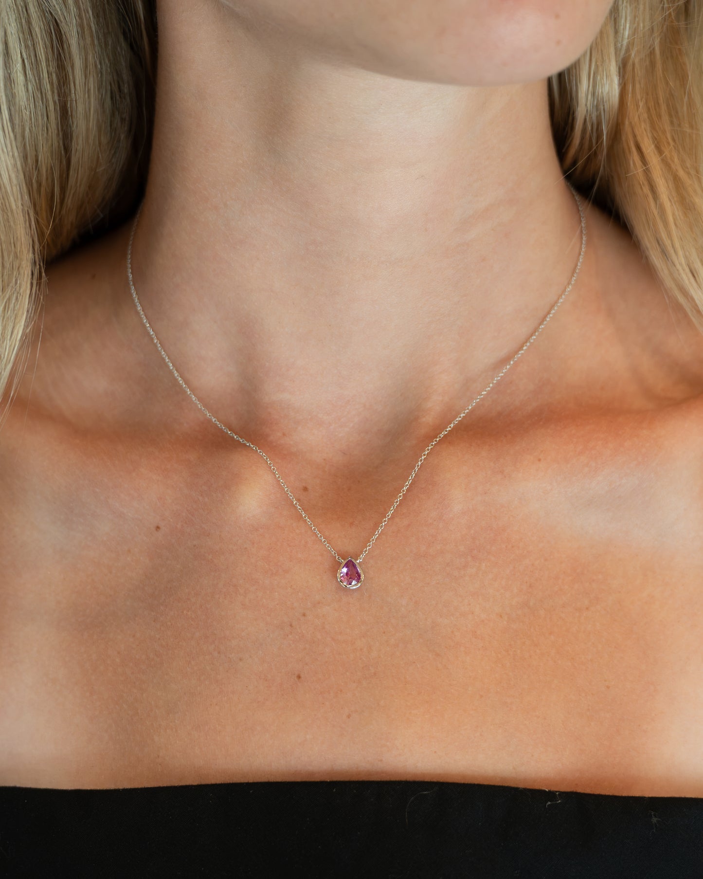 1.10 Pear Pink Sapphire Pendant Necklace 14k White Gold