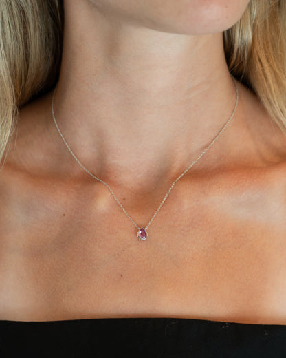1.10 Pear Pink Sapphire Pendant Necklace 14k White Gold