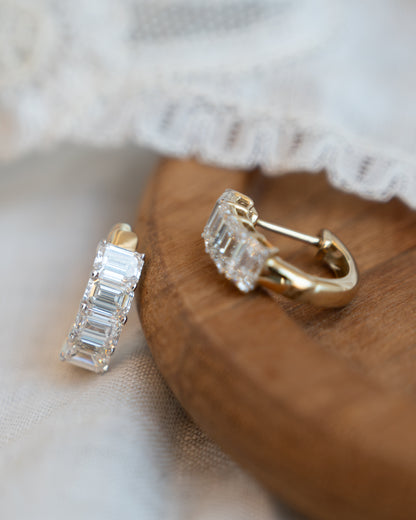 2.00 Emerald Diamond Huggie Hoops 14k Yellow Gold
