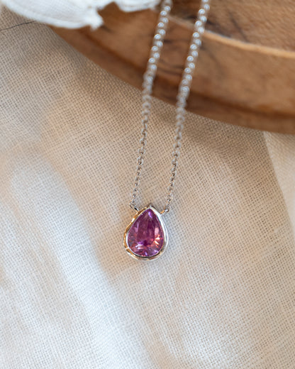 1.10 Pear Pink Sapphire Pendant Necklace 14k White Gold