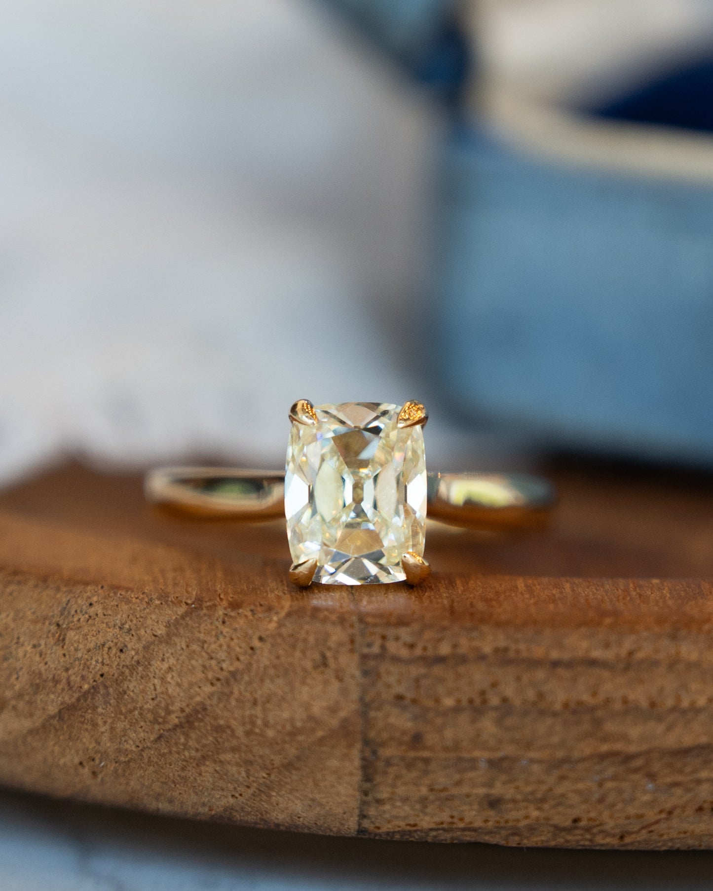 2.03 Old Mine Cushion Diamond Solitaire Ring 14k