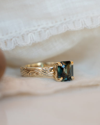2.04 Asscher Cut Green Sapphire Solitaire Ring 14k