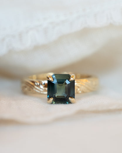 2.04 Asscher Cut Green Sapphire Solitaire Ring 14k