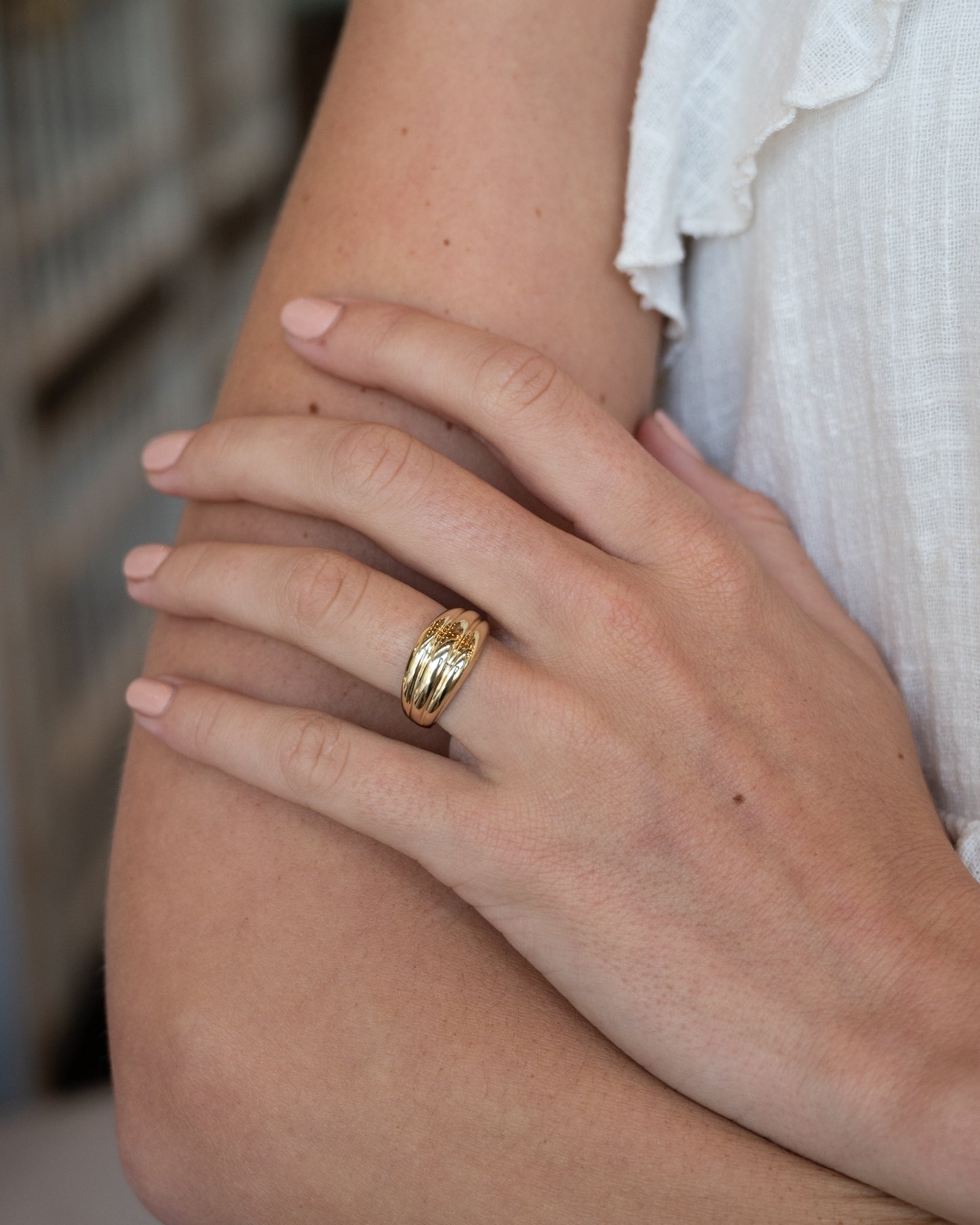 Ridged Puffy Cocktail Ring 14k Yellow Gold
