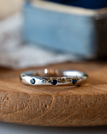 .15 Three Stone Sapphire Wedding Band 14k White Gold