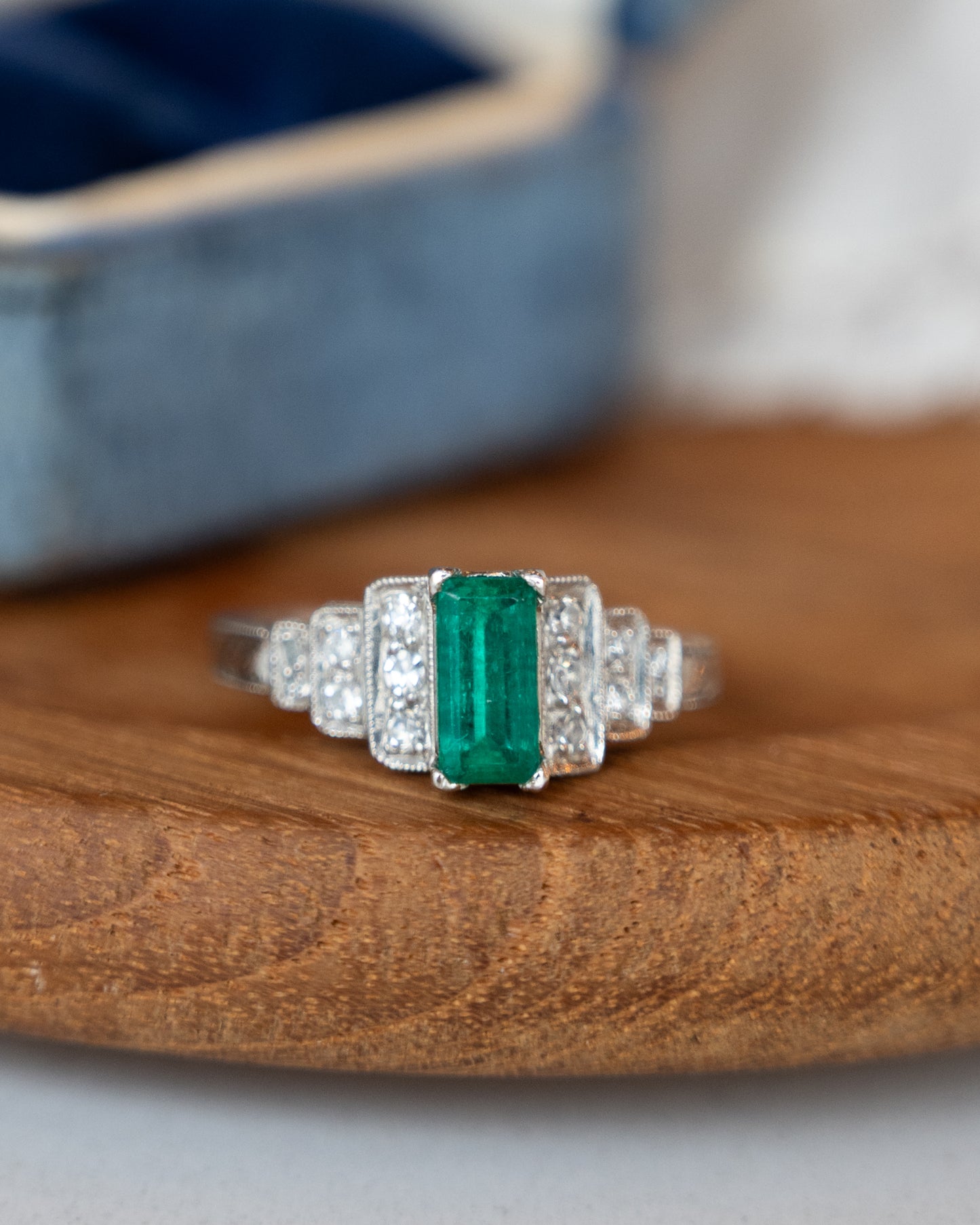 .52 Vintage Art Deco Emerald Engagement Ring Platinum