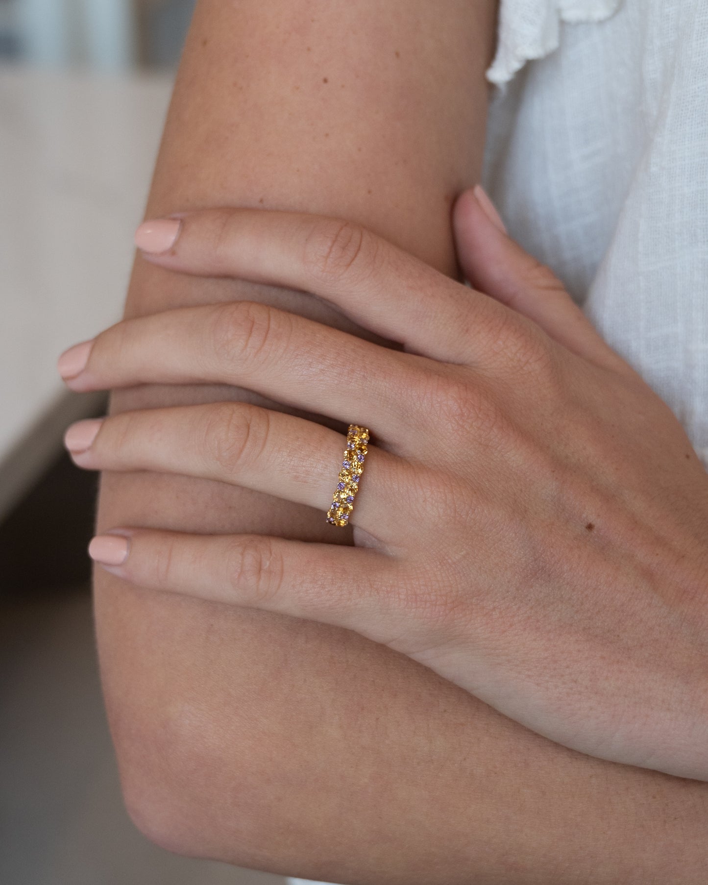1.25 Citrine & Amethyst Stacking Ring 14k Yellow Gold
