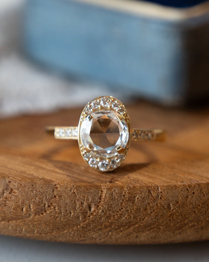 1.50 Rose Cut Diamond Halo Engagement Ring 14k