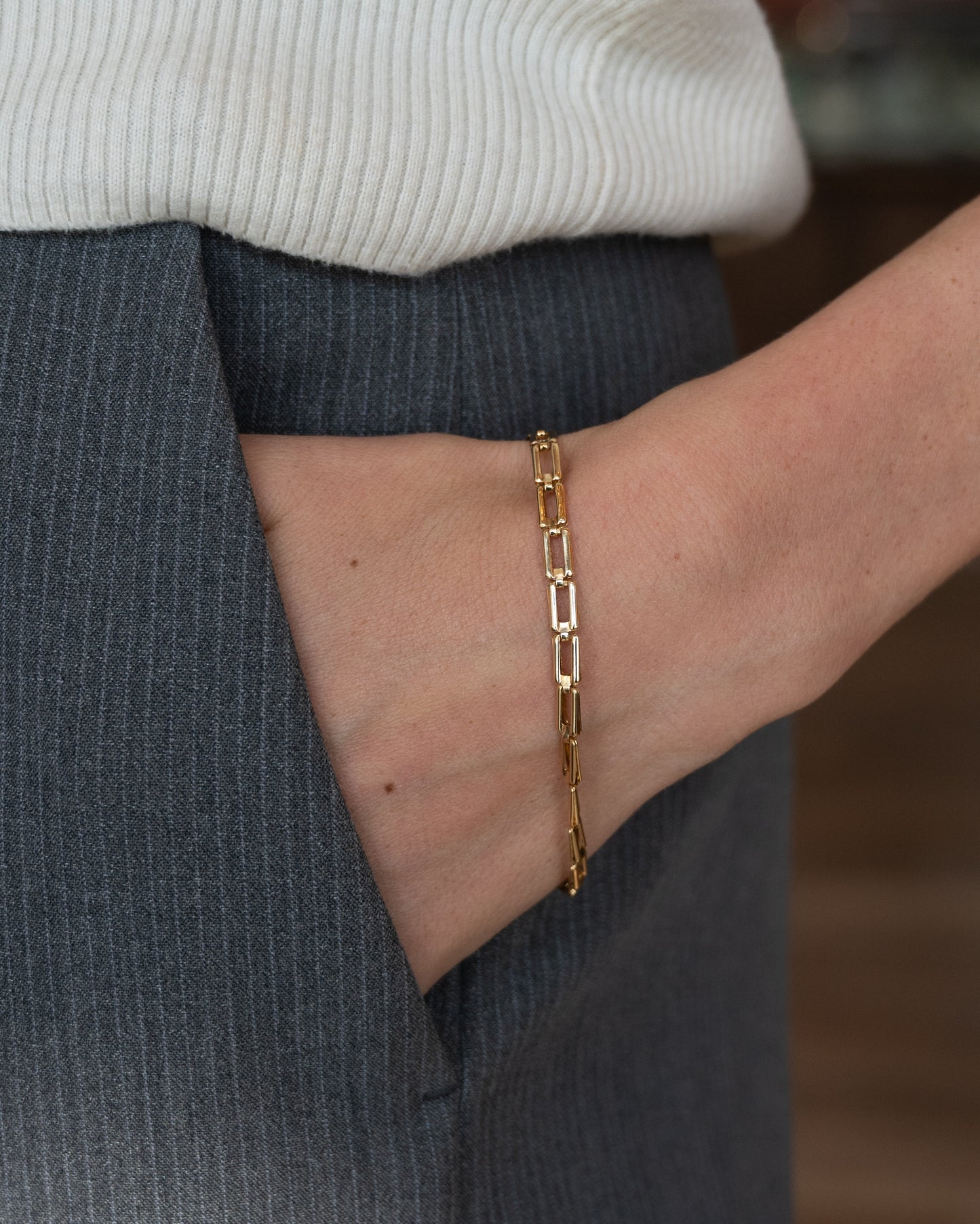 Rectangular Paperclip Link Bracelet 18k Yellow Gold