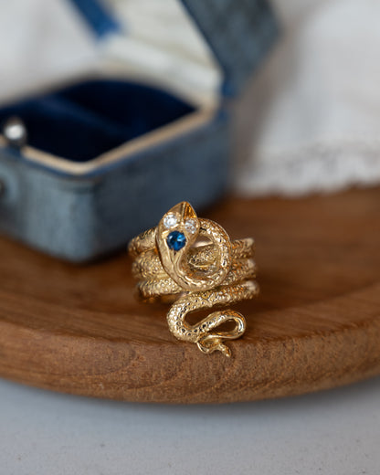 .05 Vintage Victorian Sapphire & Diamond Snake Cocktail Ring 14k