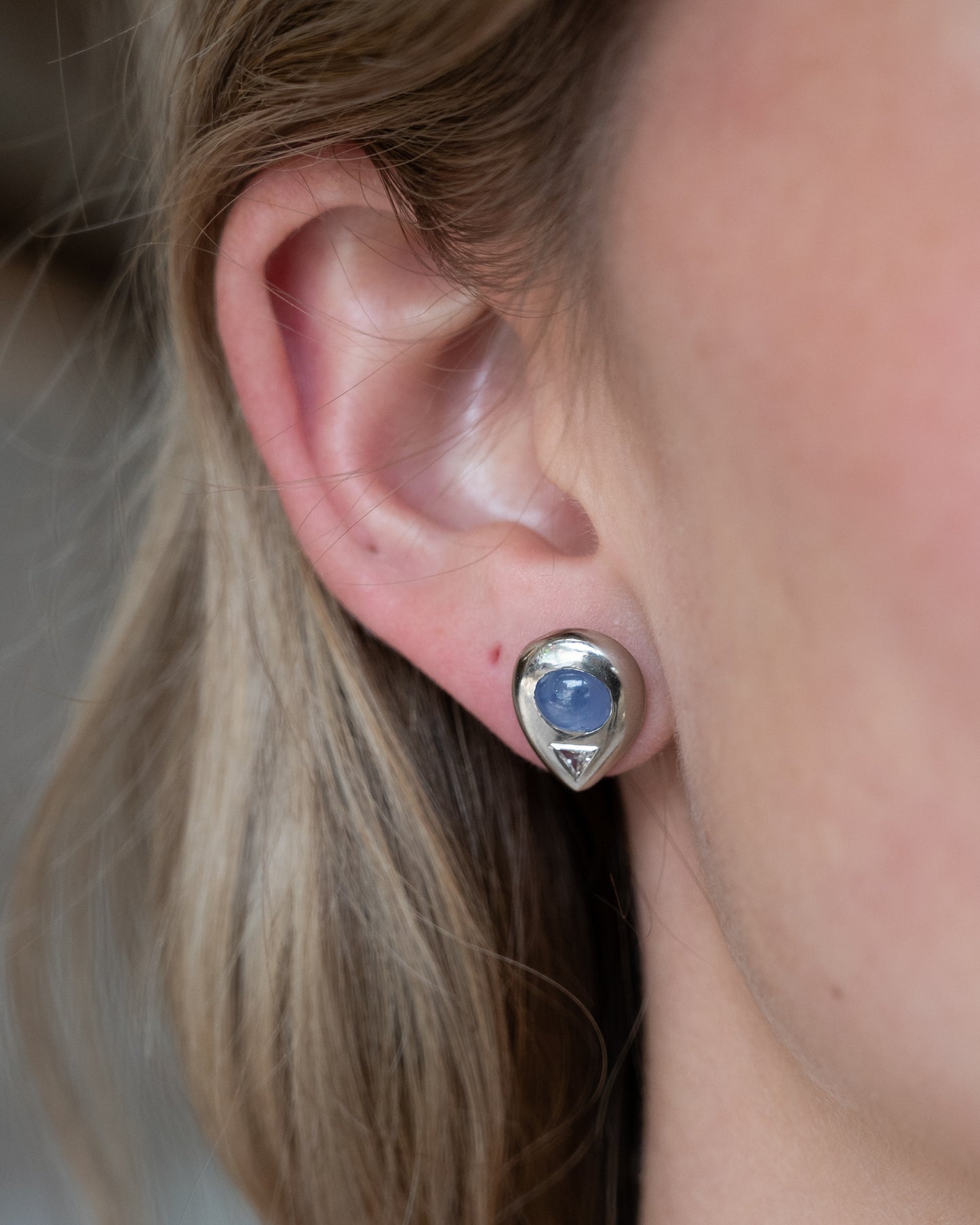 4.20 Star Sapphire & Diamond Stud Earrings Platinum
