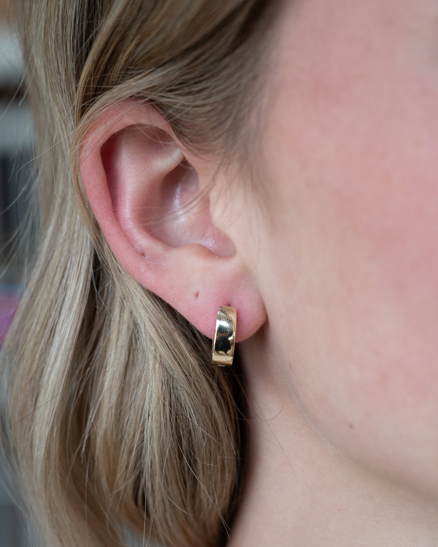 Chunky Huggie Hoop Earrings 14k Yellow Gold