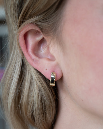 Chunky Huggie Hoop Earrings 14k Yellow Gold