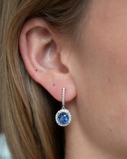 4.03 Blue Sapphire Drop Earrings 18k White Gold