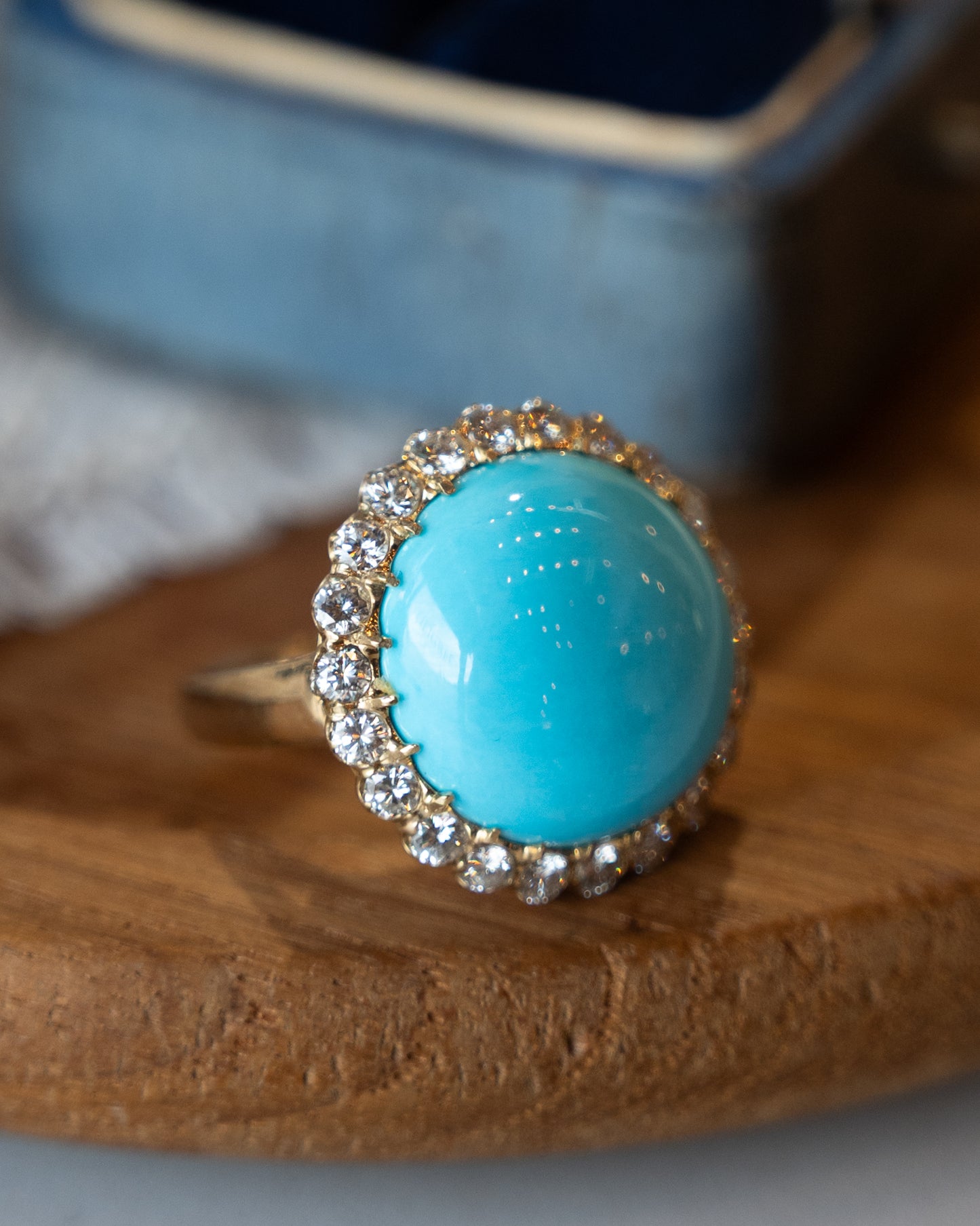Turquoise & Diamond Cocktail Ring 18k Yellow Gold
