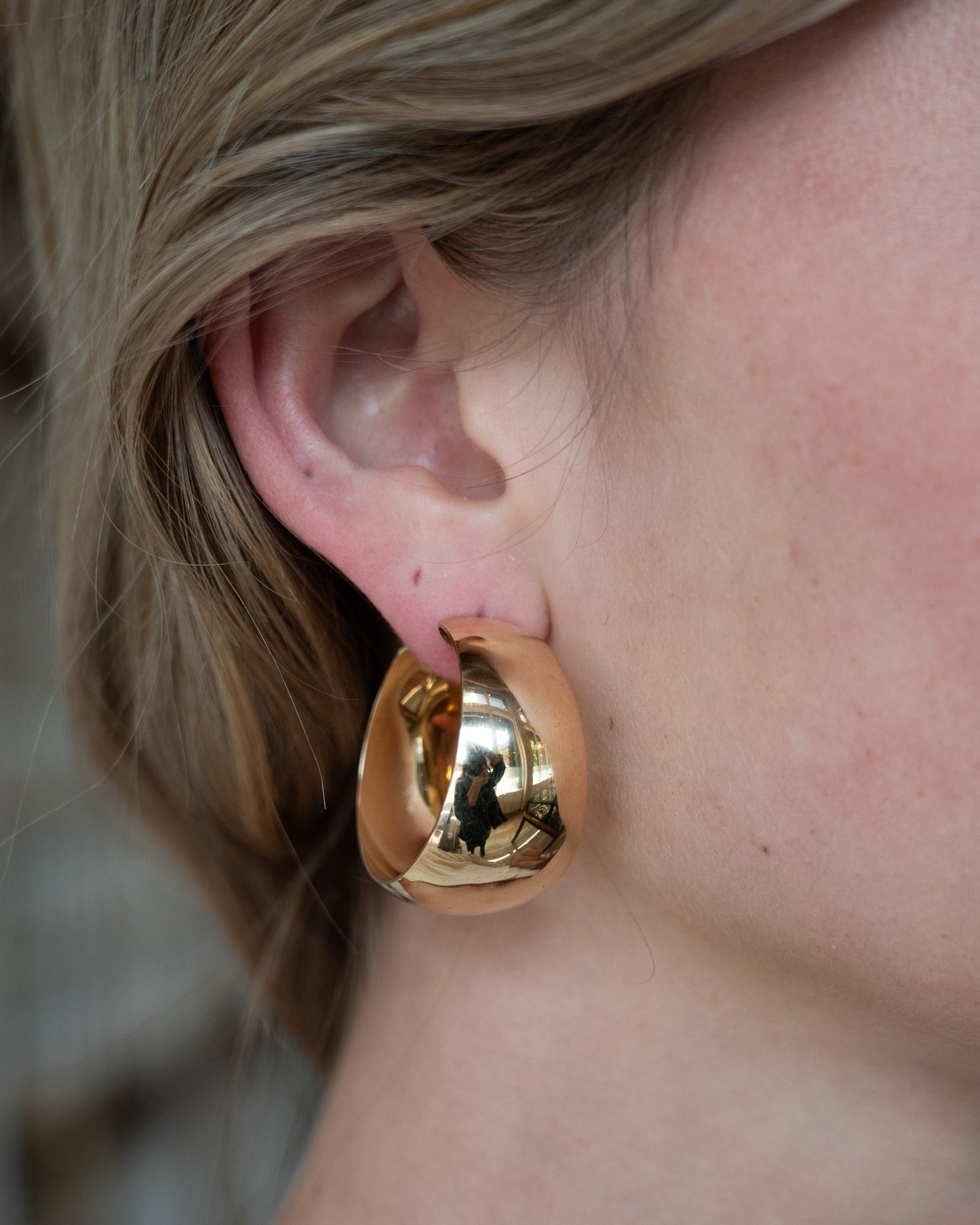 Wide Tapered Hoop Earrings 14k Yellow Gold