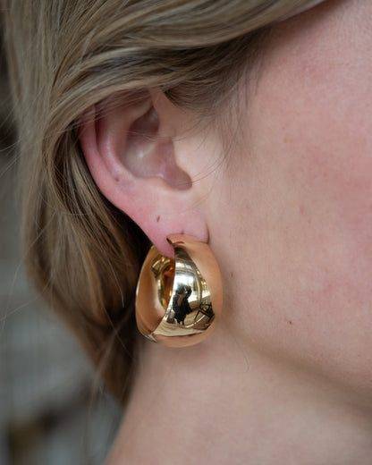 Wide Tapered Hoop Earrings 14k Yellow Gold