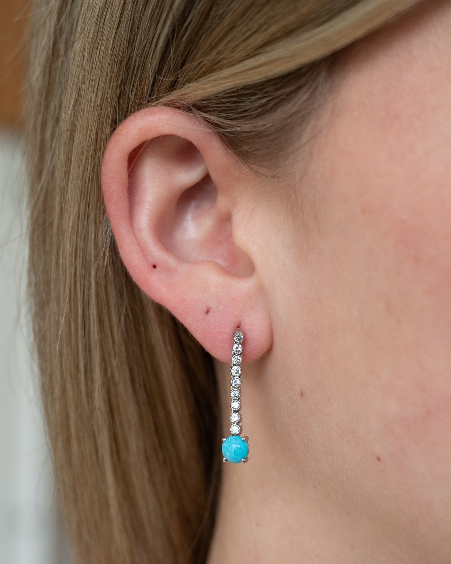 .40 Diamond & Turquoise Drop Earrings 14k White Gold
