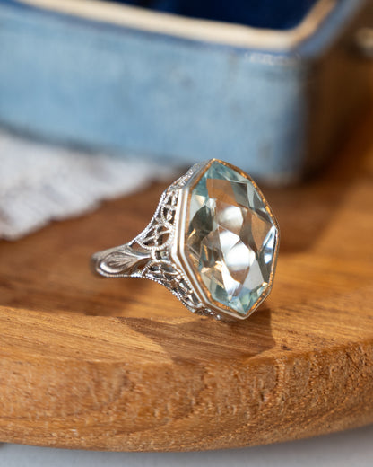 3.29 Vintage Art Deco Aquamarine Cocktail Ring 14k