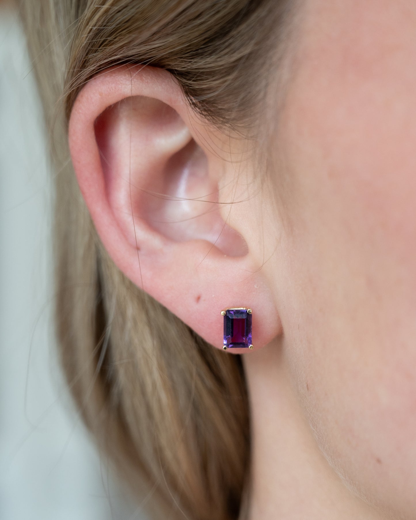 1.80 Emerald Cut Amethyst Stud Earrings 14k