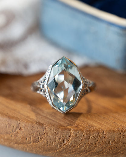 3.29 Vintage Art Deco Aquamarine Cocktail Ring 14k