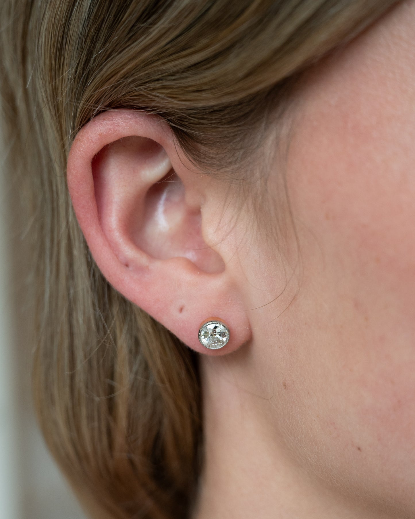 1.80 Old European Diamond Stud Earrings Platinum & 14k