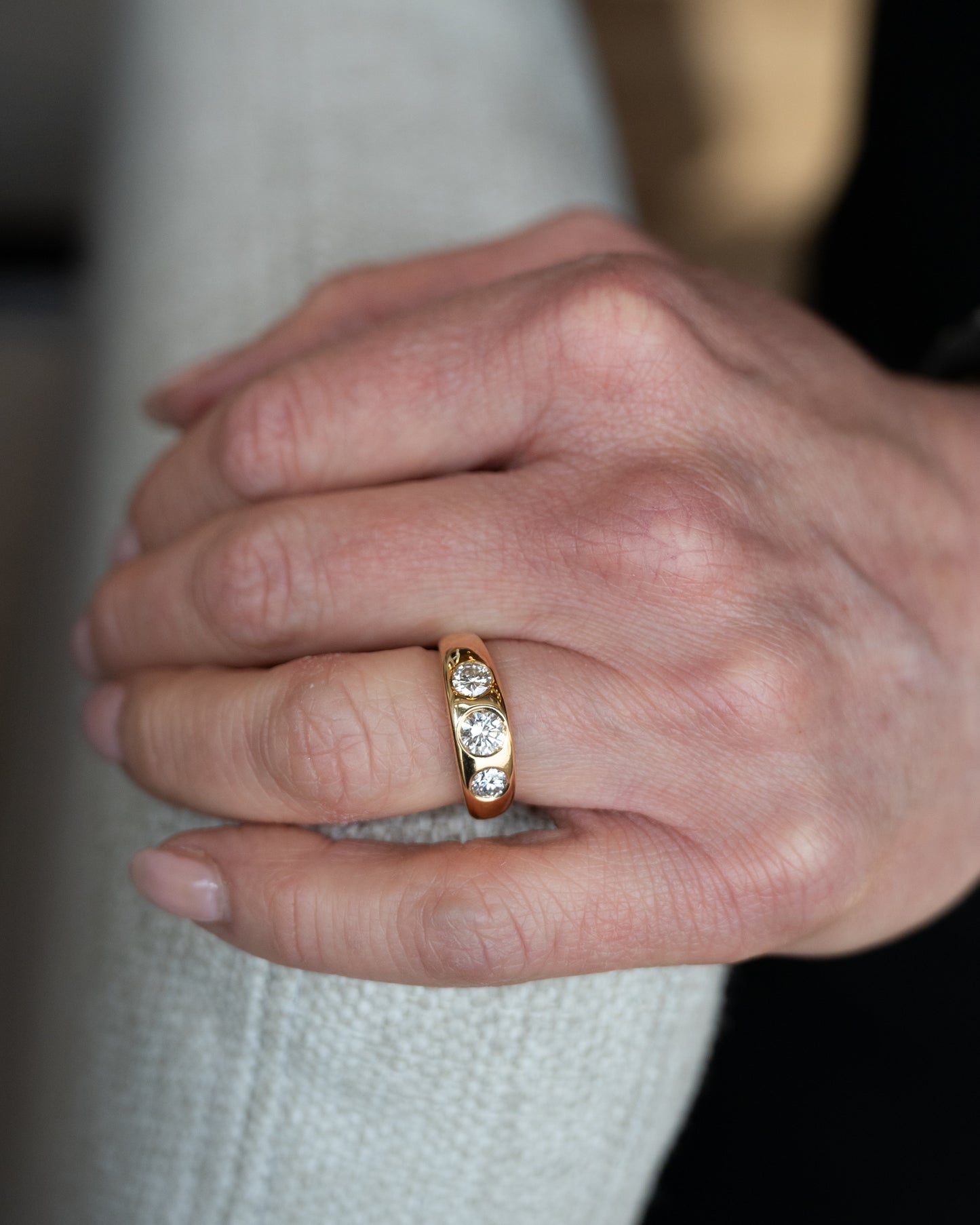 1.11 Three Stone Diamond Engagement 18k Yellow Gold