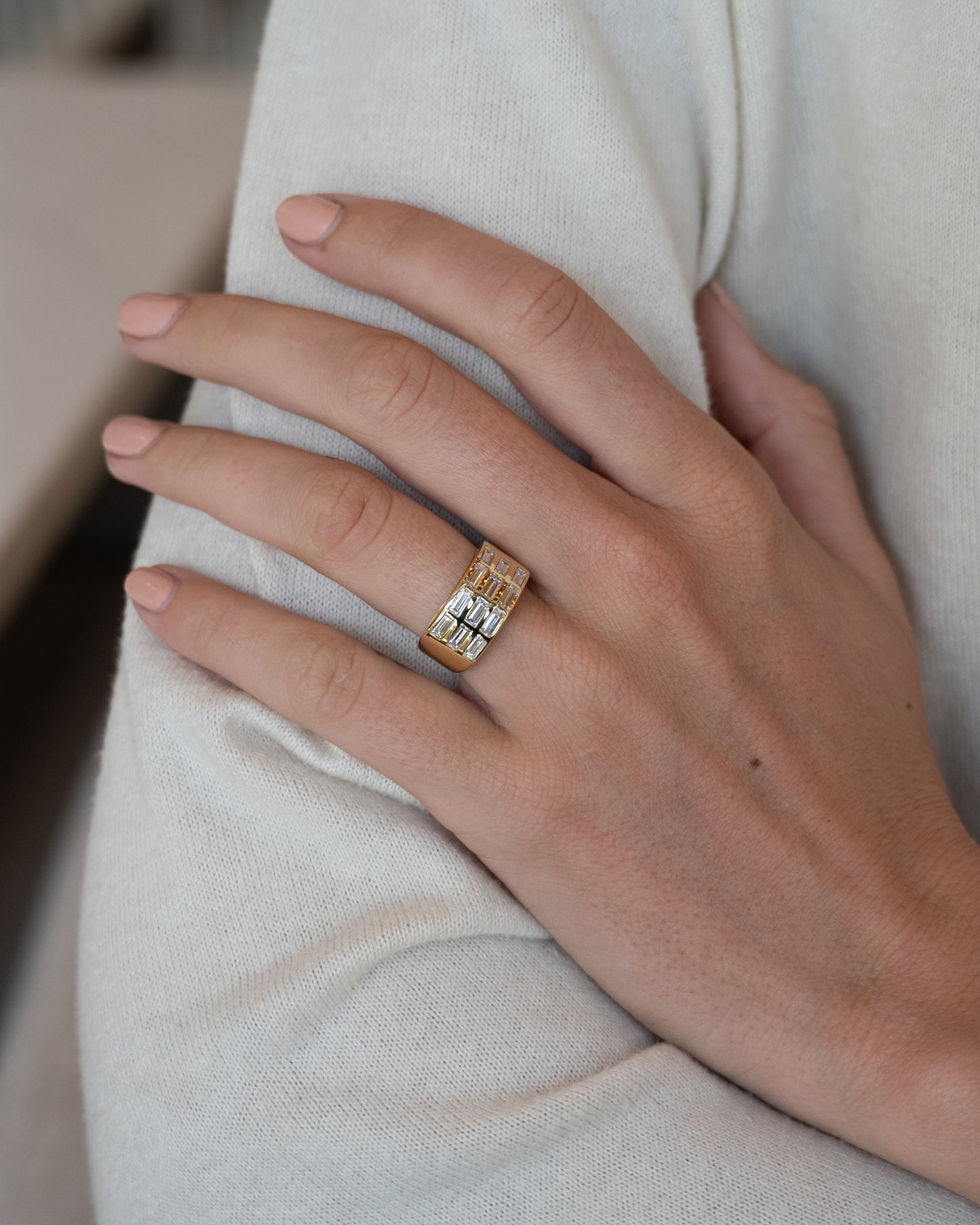 2.16 Diamond Baguette Cocktail Ring 18k Yellow Gold