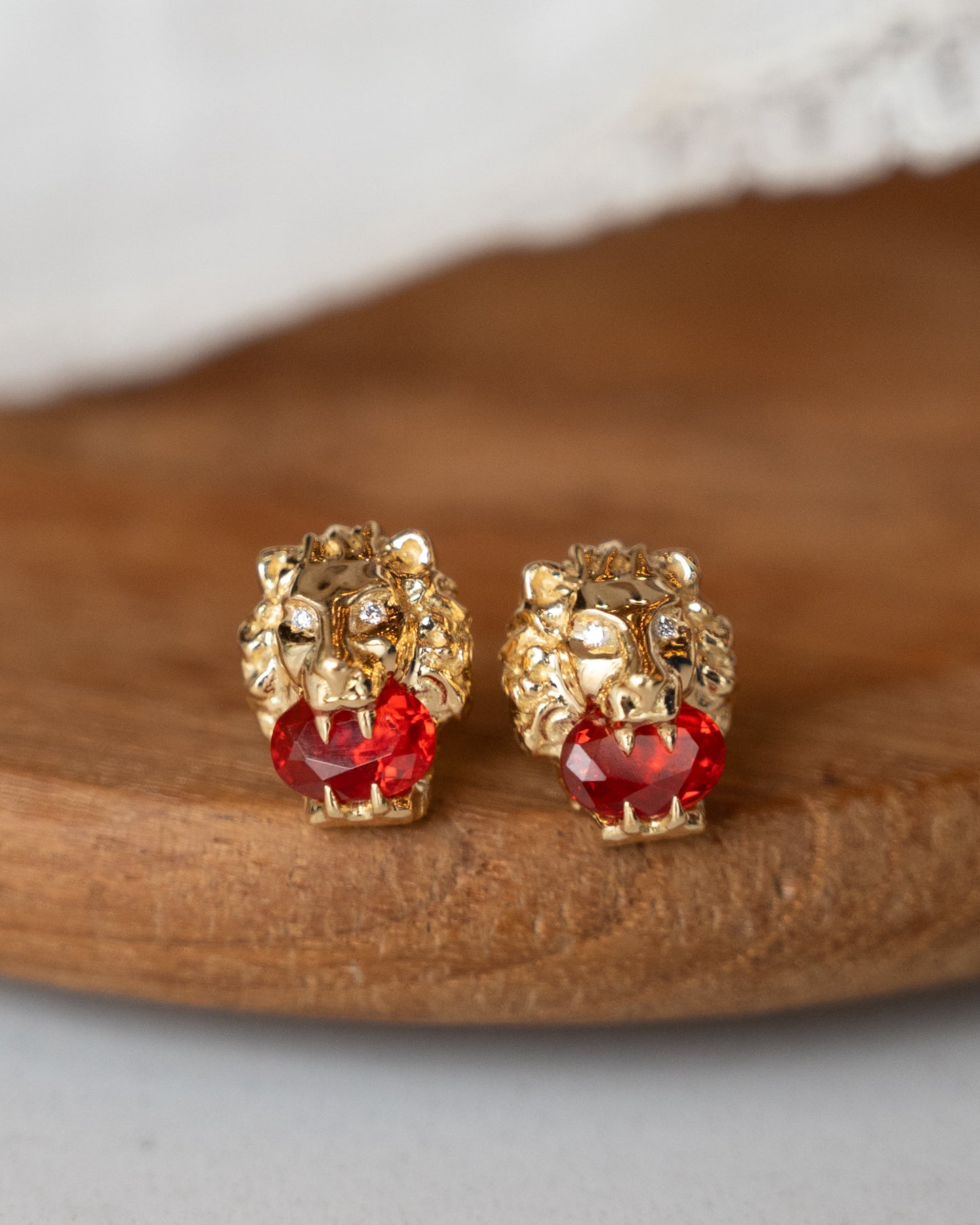 Gucci Lion Fire Opal & Diamond Stud Earrings 18k