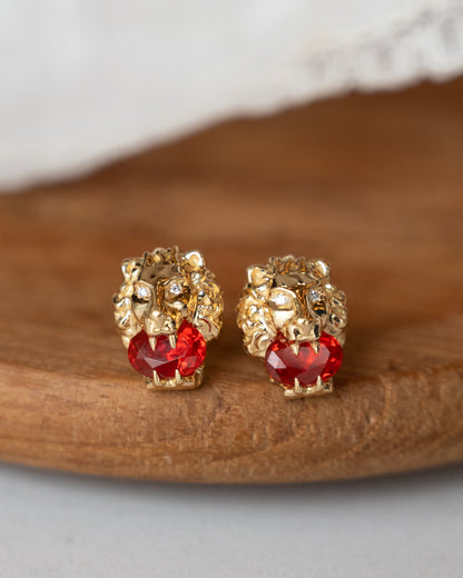 Gucci Lion Fire Opal & Diamond Stud Earrings 18k