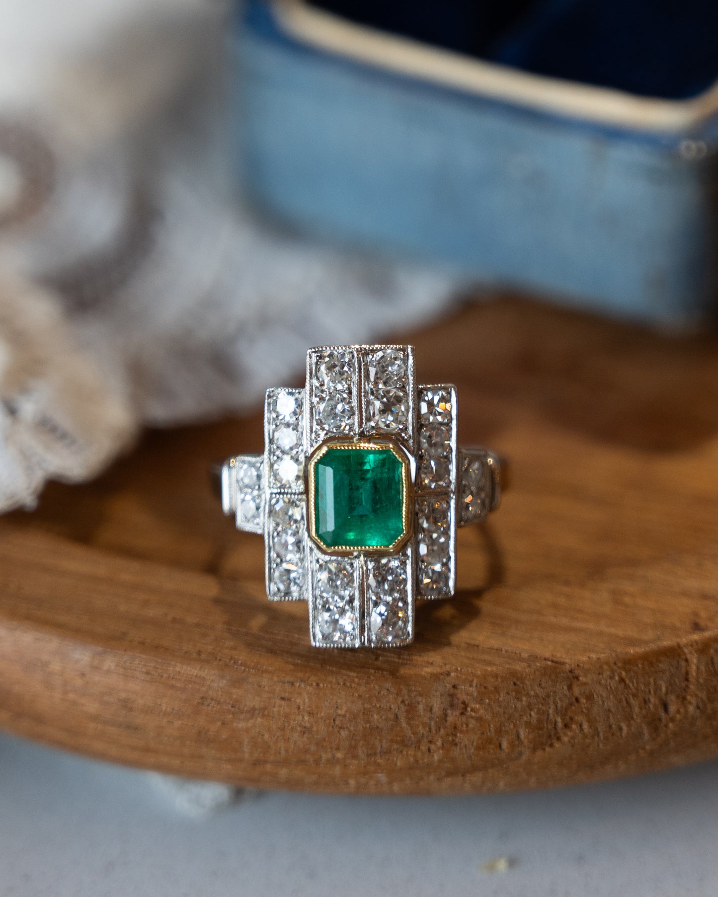 .94 Art Deco Emerald Cocktail Ring Platinum & 18k