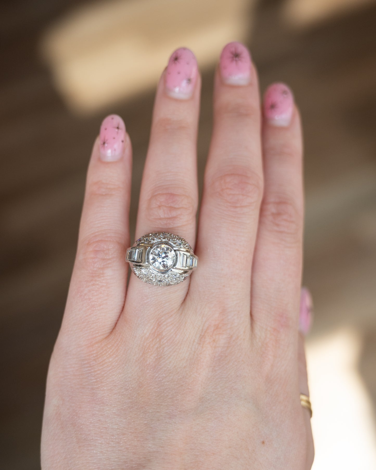 1.45 Vintage Art Deco Diamond Cocktail Ring Platinum