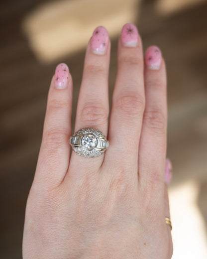 1.45 Vintage Art Deco Diamond Cocktail Ring Platinum