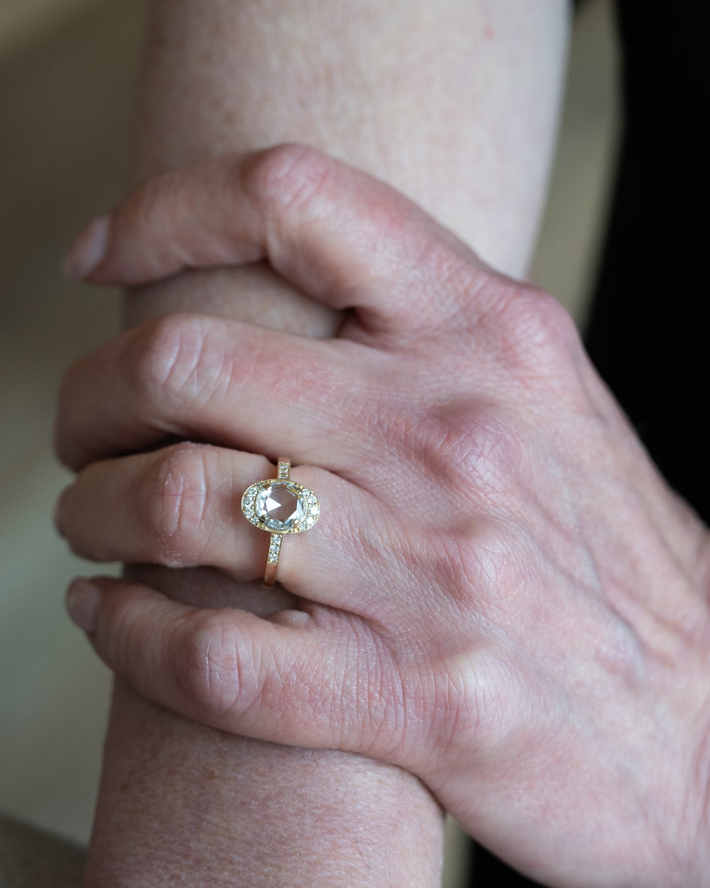 1.50 Rose Cut Diamond Halo Engagement Ring 14k