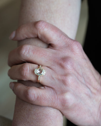 1.50 Rose Cut Diamond Halo Engagement Ring 14k