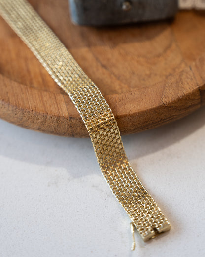 Vintage Retro Mesh Chain Bracelet 14k Yellow Gold