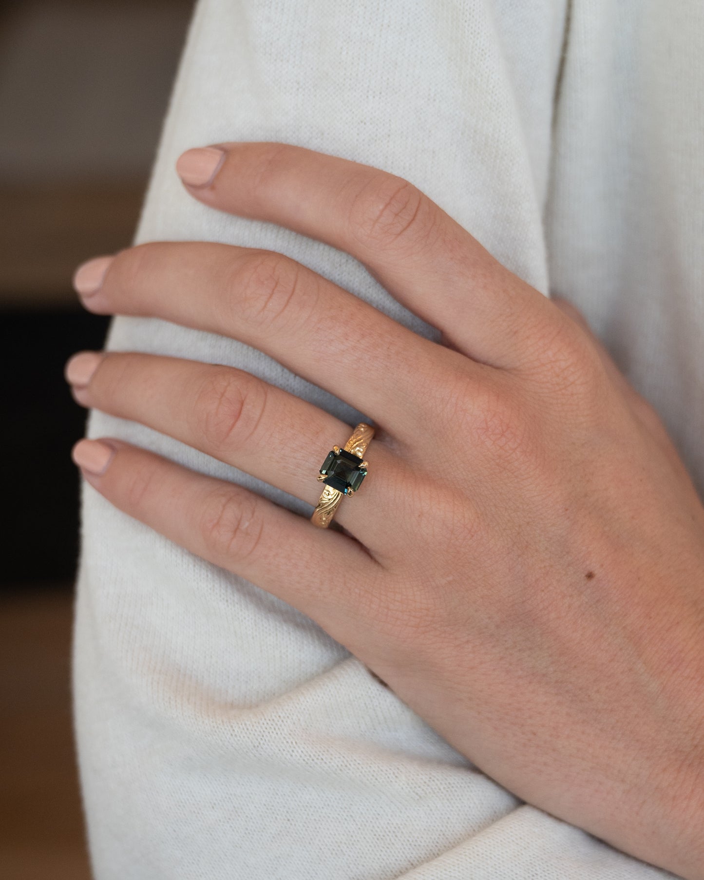 2.04 Asscher Cut Green Sapphire Solitaire Ring 14k