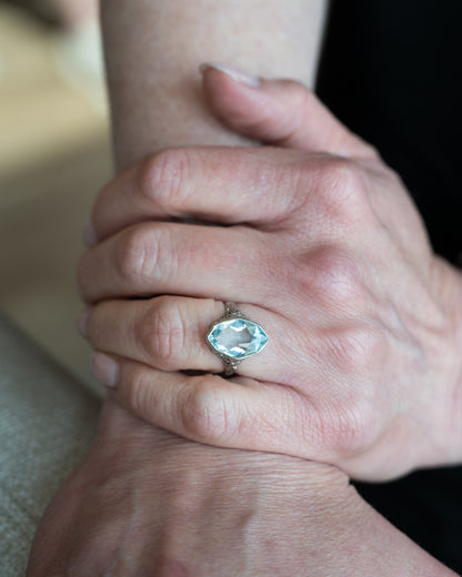 3.29 Vintage Art Deco Aquamarine Cocktail Ring 14k