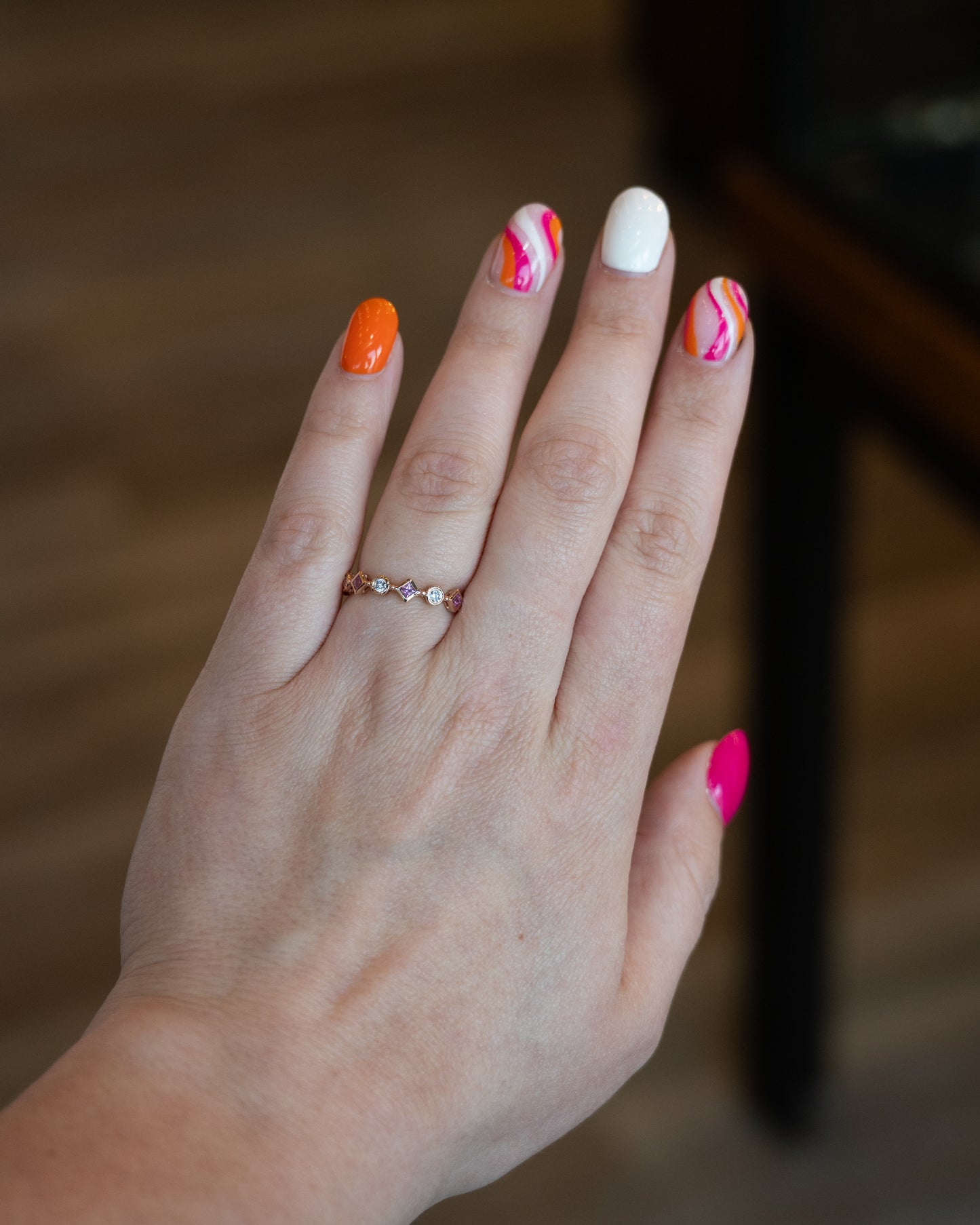 Pink Sapphire & Diamond Stacking Ring 14k Rose Gold