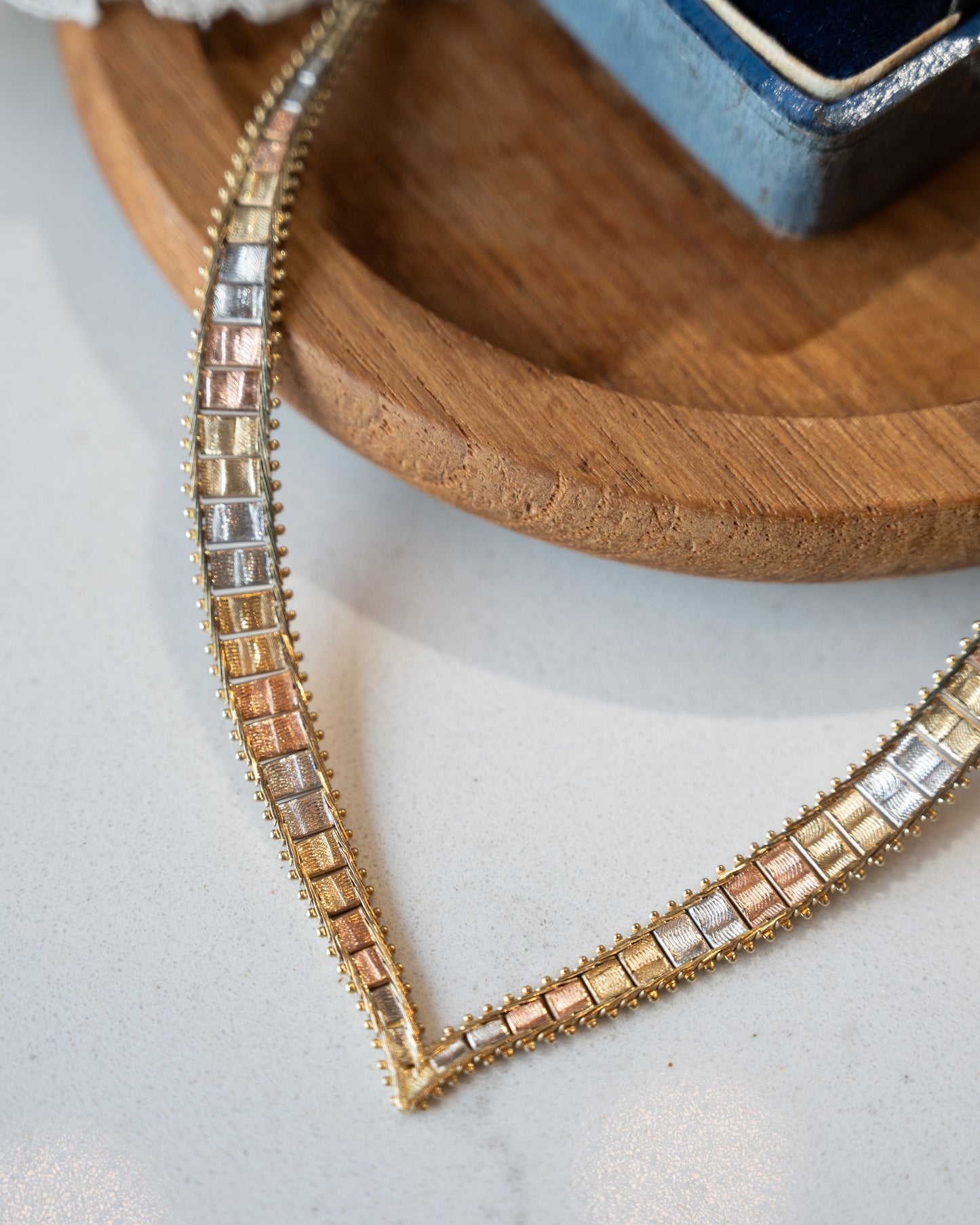 Tri-Color Herringbone Collar Necklace 14k Gold