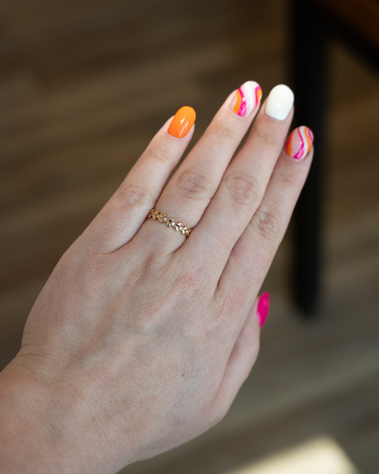 Diamond Leaf Stacking Band 18k Rose Gold