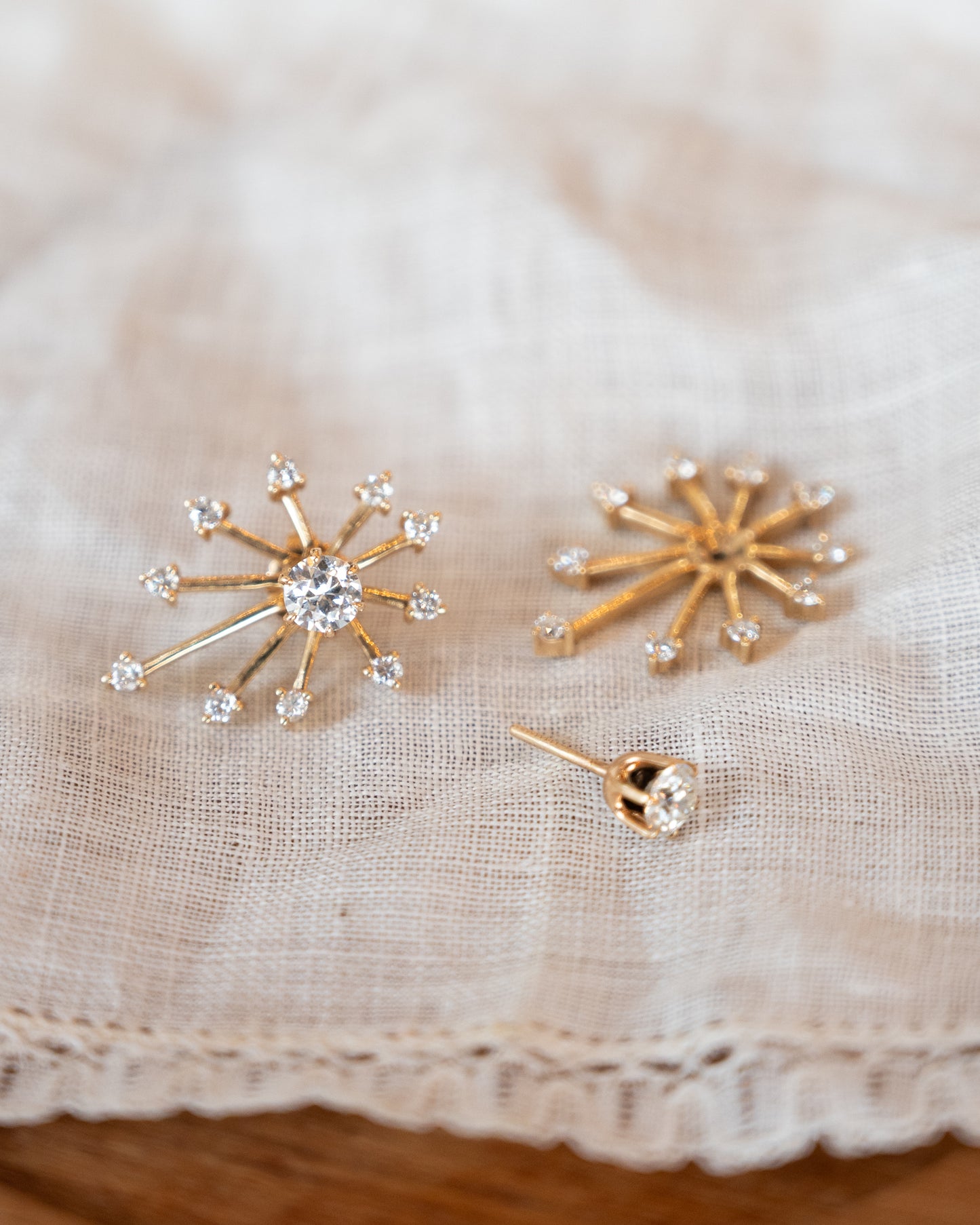 Diamond Starburst Stud Earrings 14k Yellow Gold