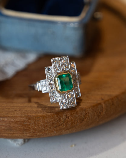 .94 Art Deco Emerald Cocktail Ring Platinum & 18k