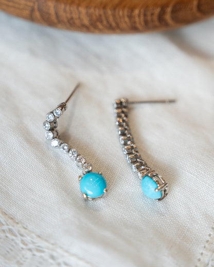 .40 Diamond & Turquoise Drop Earrings 14k White Gold