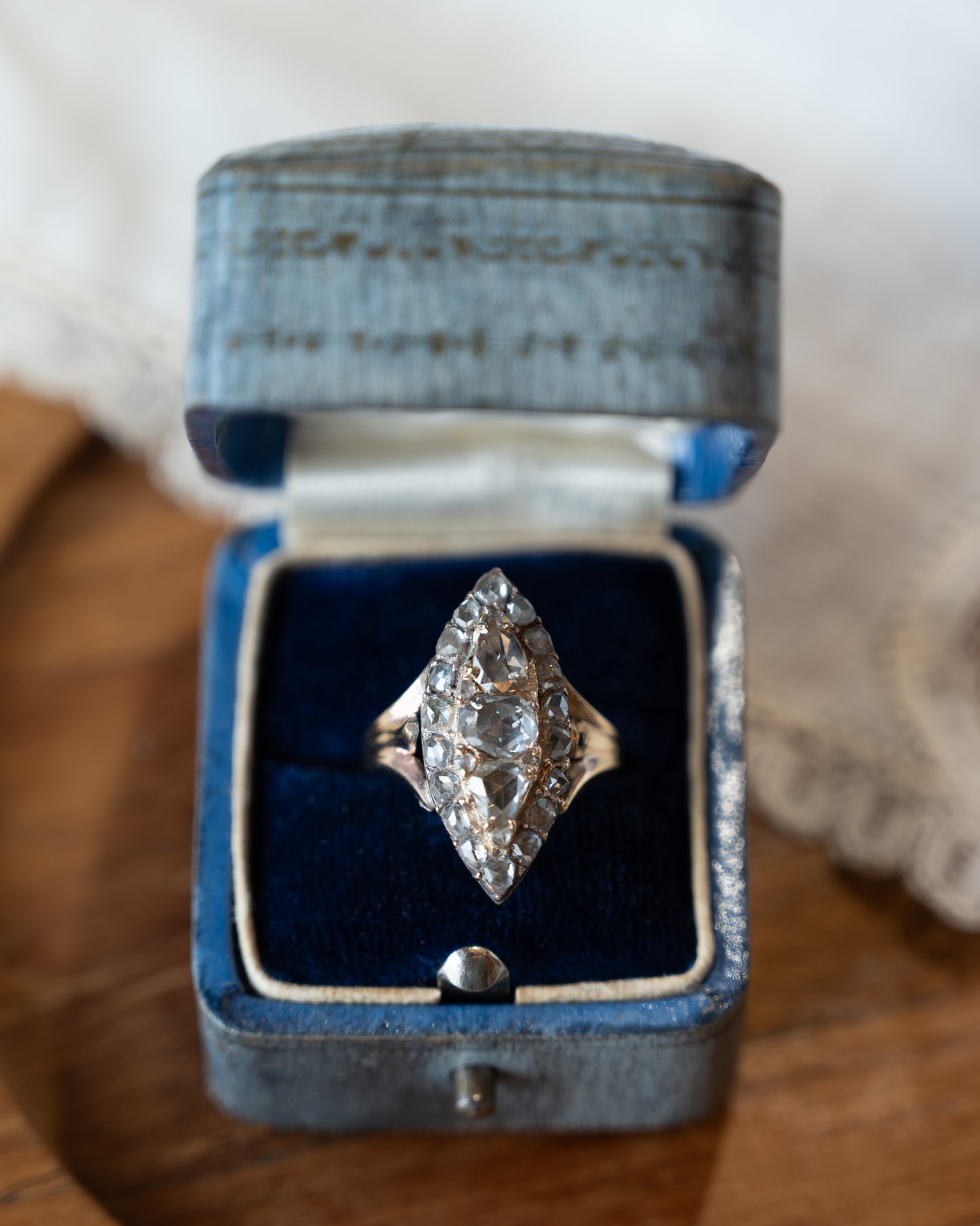1.15 Victorian Grey Diamond Navette Ring 10k