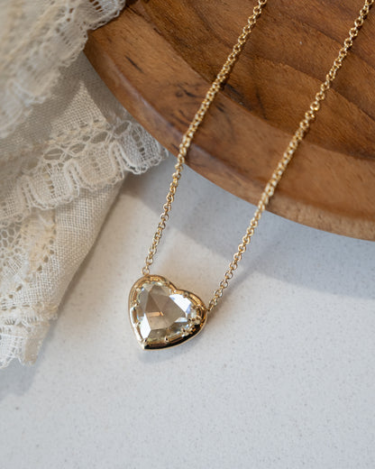 2.01 Rose Cut Diamond Heart Pendant 18k Yellow Gold