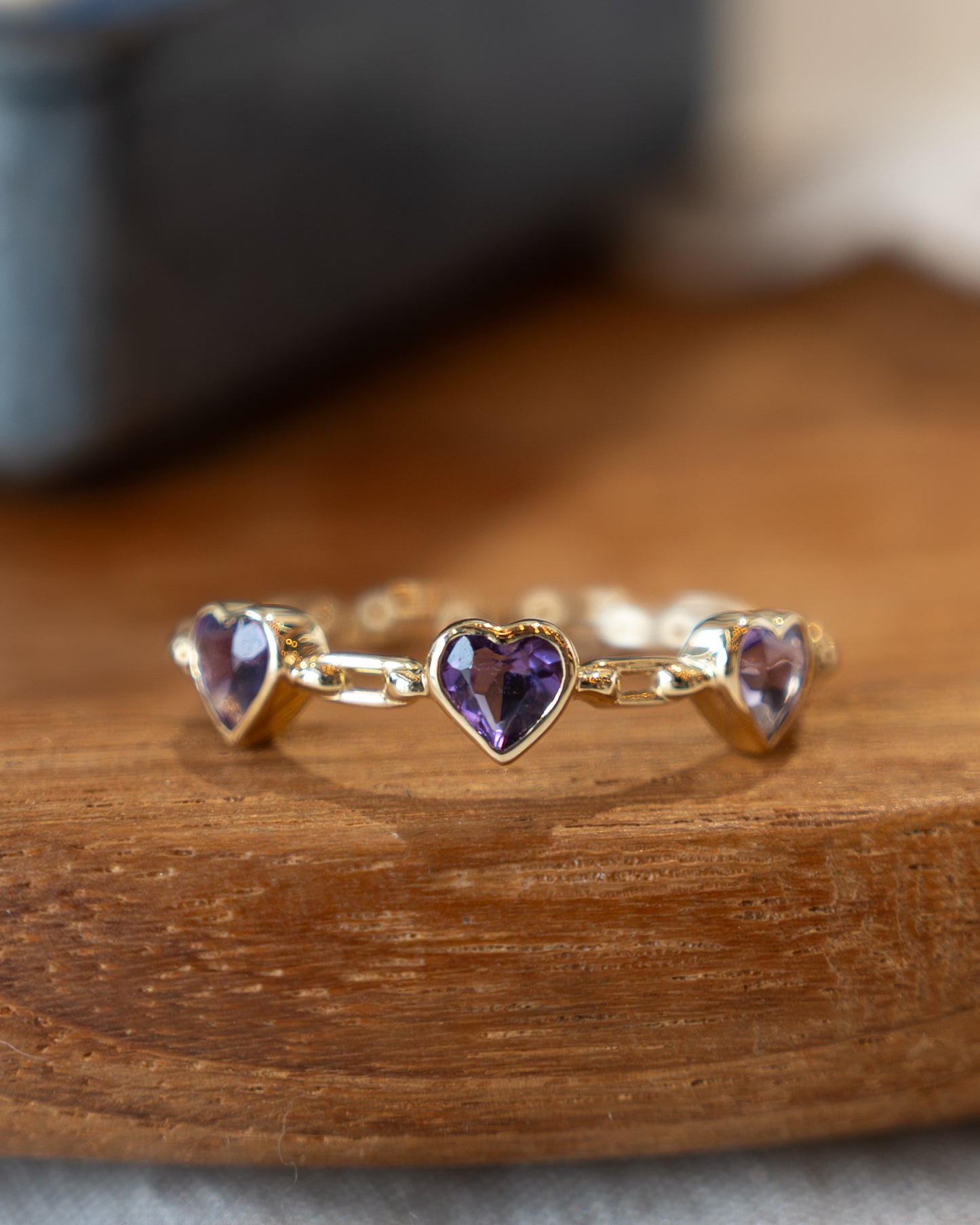 .42 Amethyst Heart Three Stone Stacking Ring 14k